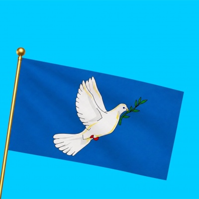 Vredesvlag duif met blauwe achtergrond
