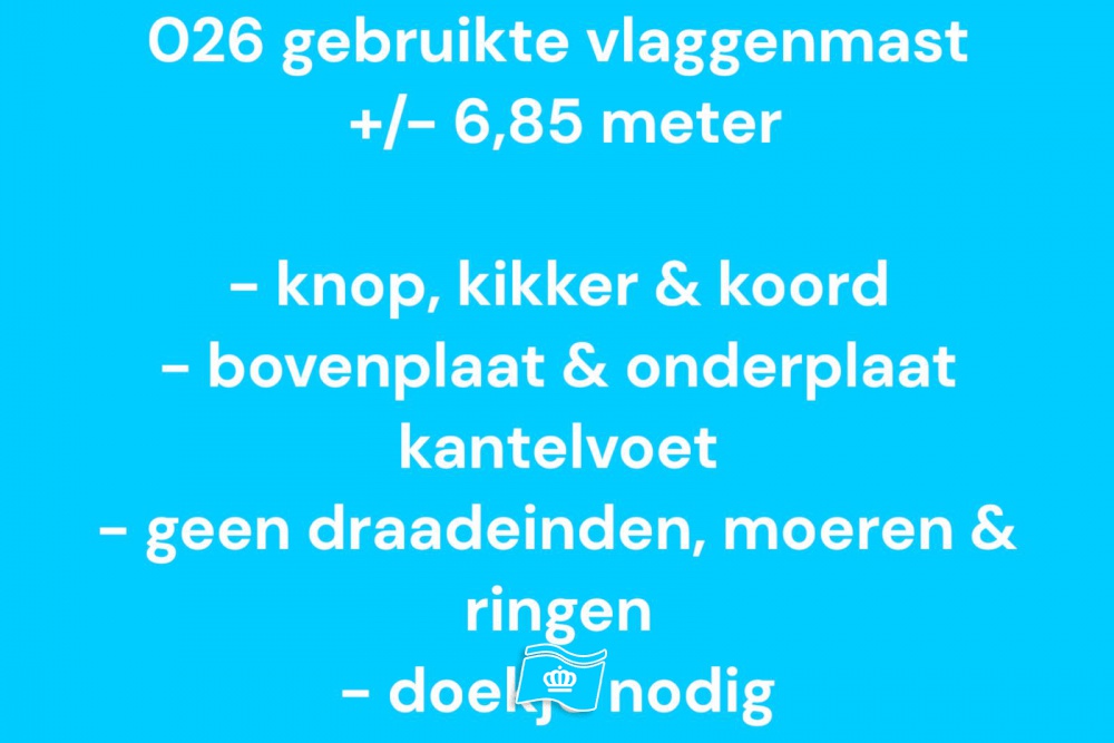 026 Gebruikte vlaggenmast polyester 6,85 meter, zie info