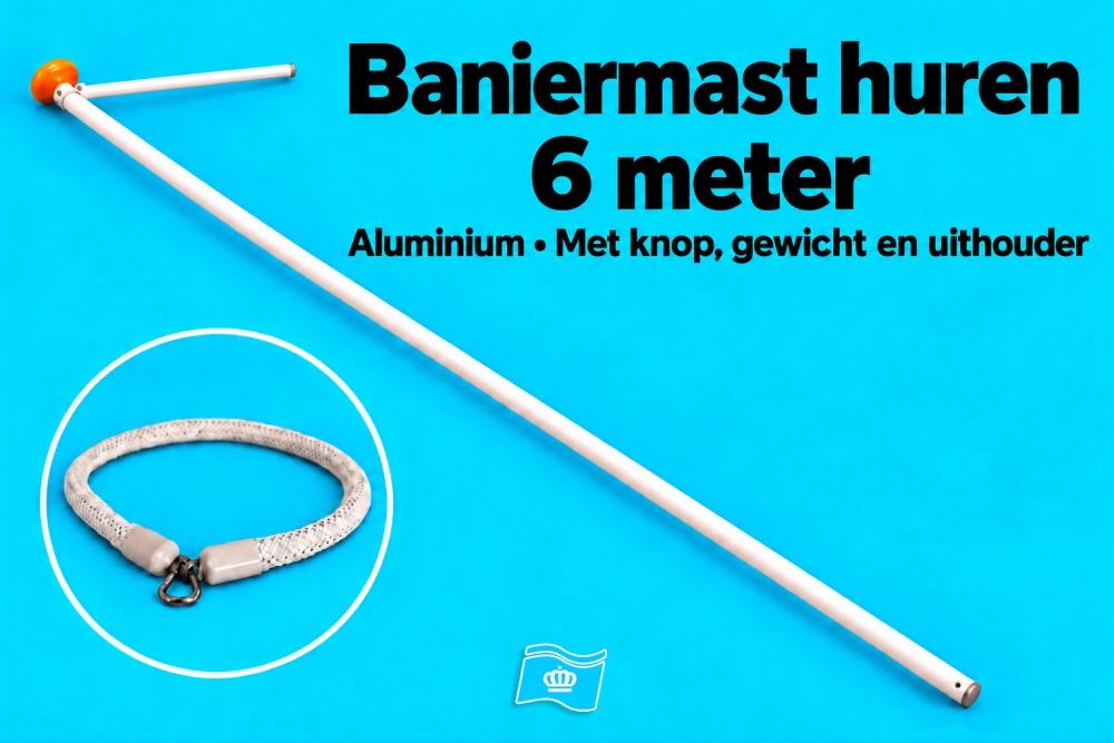 Aluminium baniermast 6 meter huren – met knop, gewicht en uithouder