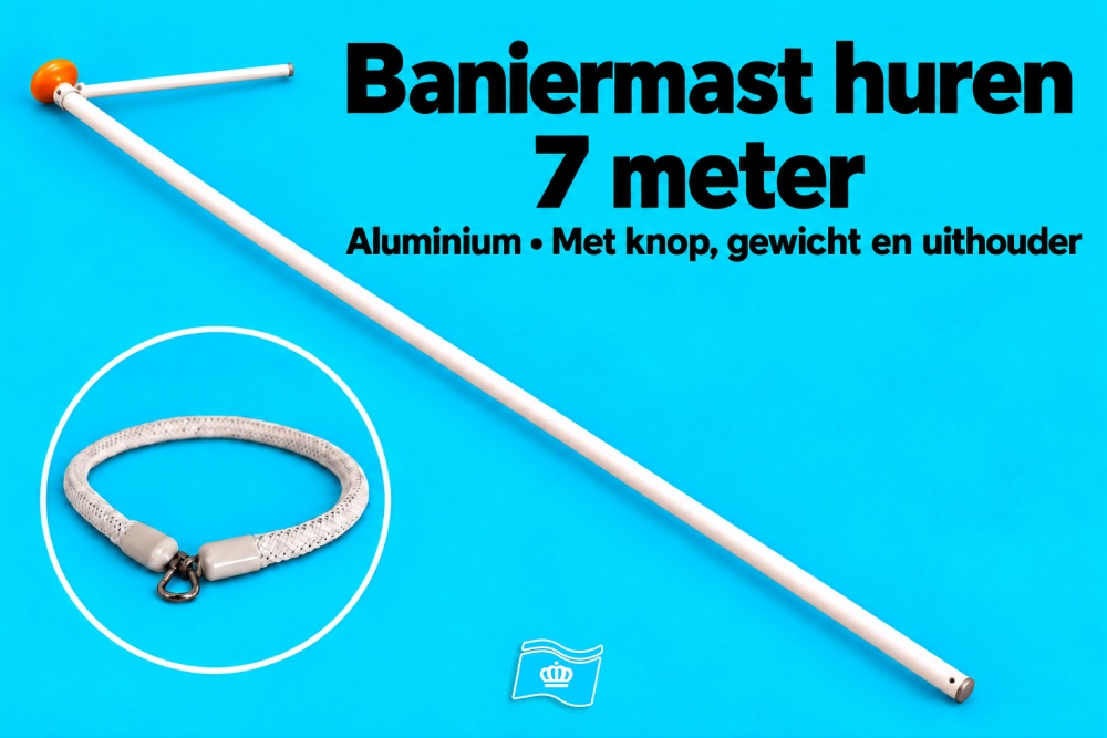 Aluminium baniermast 7 meter huren – met knop, gewicht en uithouder