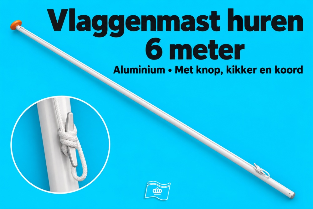 Aluminium vlaggenmast 6 meter huren – met knop, kikker en koord
