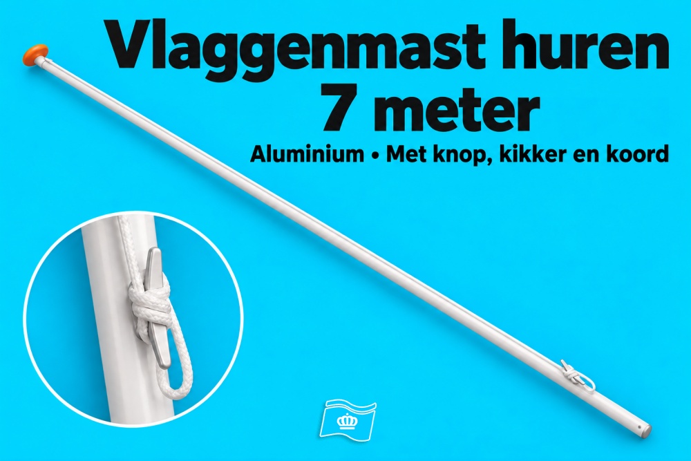 Aluminium vlaggenmast 7 meter huren – met knop, kikker en koord