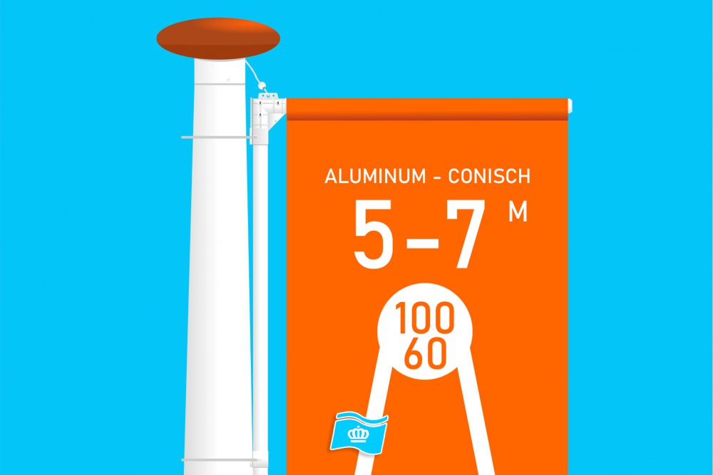 Aluminium vlaggenmast conisch 100/60 wit (5-6-7 M)
