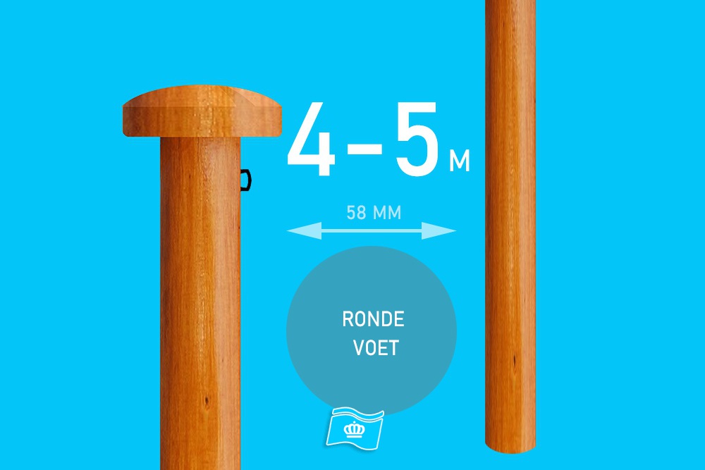 Houten vlaggemast wit met ronde voet 60mm (4-5mtr)