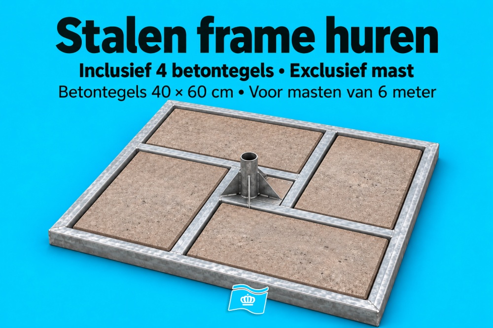 Stalen frame met 4 betontegels huren – exclusief mast
