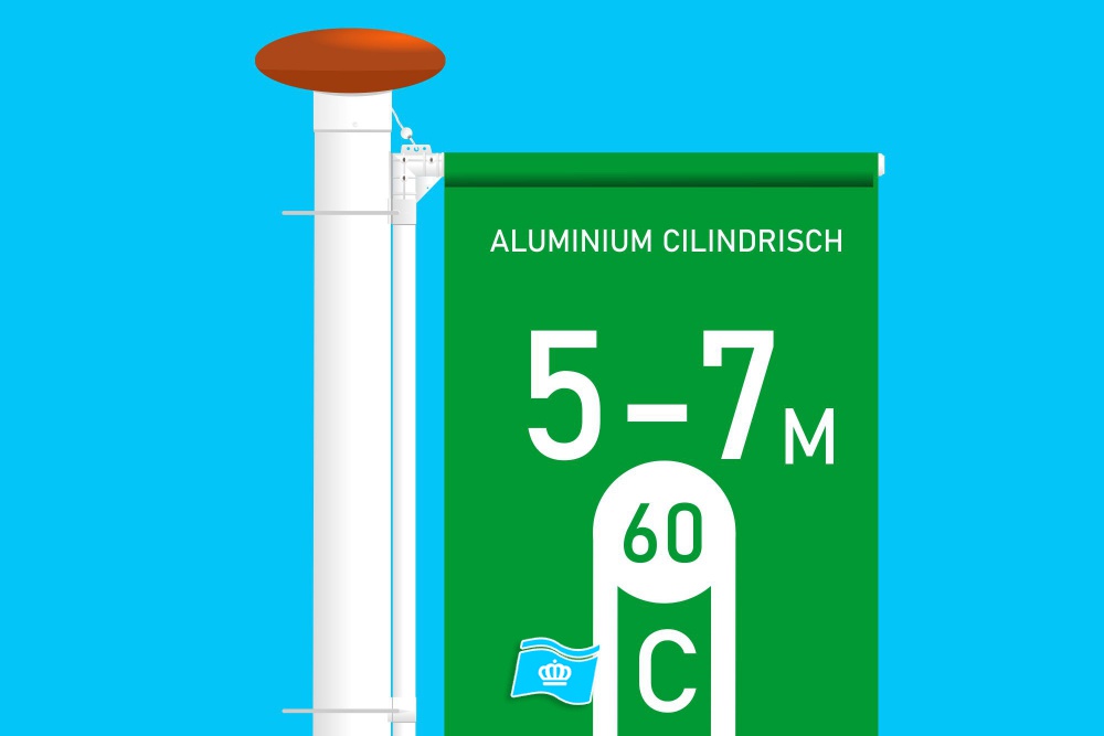 Vlaggenmast Cilindrisch Aluminium 60/60 (5-6-7 Meter) Wit