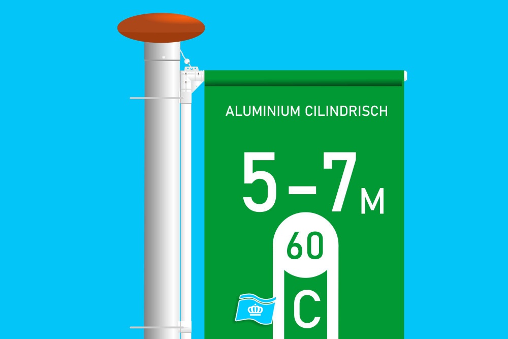 Vlaggenmast Cilindrisch Aluminium 60/60 (5-6-7 Meter) Zilver