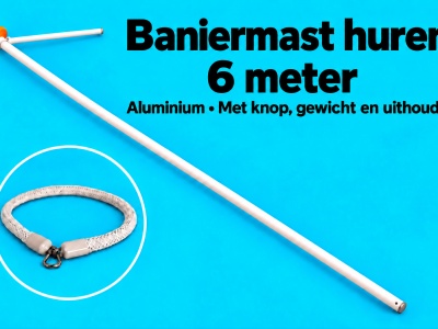 Aluminium baniermast 6 meter huren – met knop, gewicht en uithouder