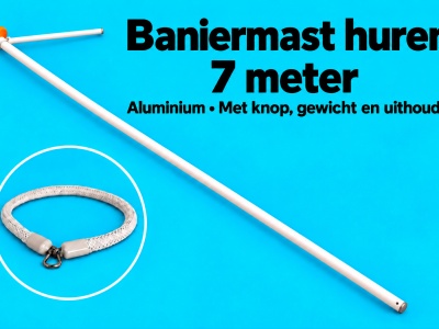 Aluminium baniermast 7 meter huren – met knop, gewicht en uithouder