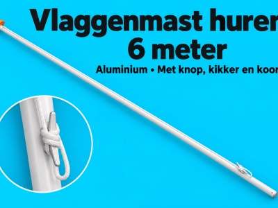 Aluminium vlaggenmast 6 meter huren – met knop, kikker en koord