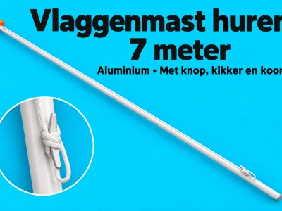 Aluminium vlaggenmast 7 meter huren – met knop, kikker en koord