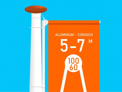 Aluminium vlaggenmast conisch 100/60 wit (5-6-7 M)