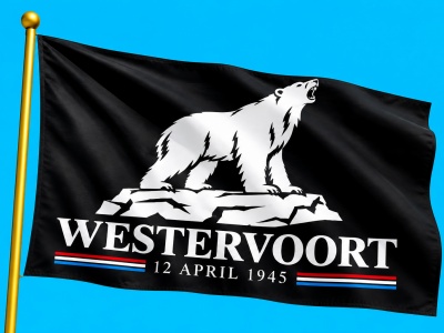 Polar Bear Vlag Westervoort – Bevrijding 12 April 1945 – 100 x 150 cm Polar Bear Vlag Westervoort – Bevrijding 12 April 1945 – 100 x 150 cm