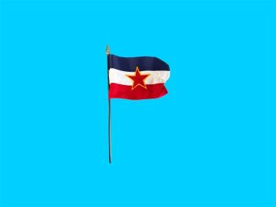 Tafelvlag Joegoslavië + kunststof houder
