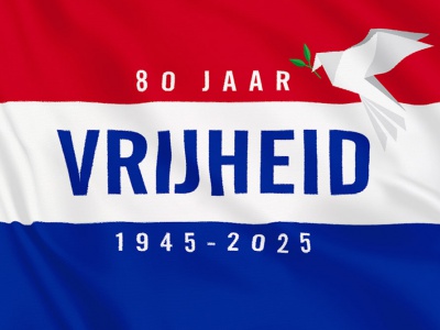 Vlag 80 jaar bevrijd Nederland 100x150 cm